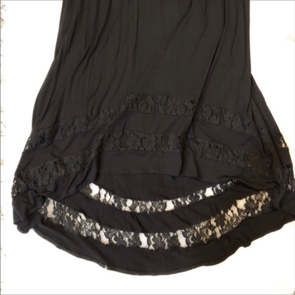 NY COLLECTION Black Sleeveless Maxi Dress Lace Insets High Low Hem Medium - Picture 4 of 8